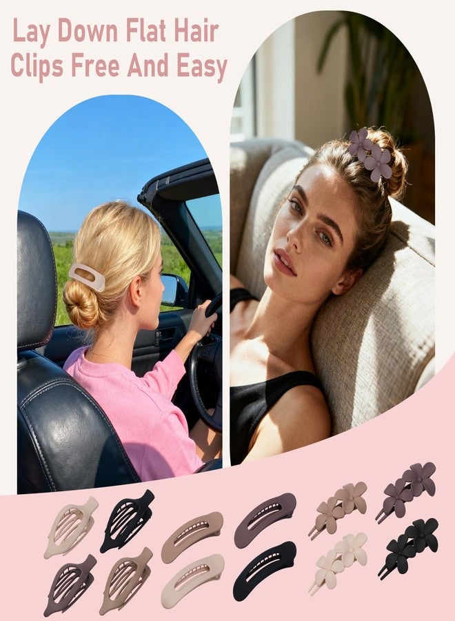 DOGODE 12 Pack Flat Hair Clips Set for Women –Matte Neutral Claw Clips, Flat Barrettes & Flower Hair Pins in Black, Blonde,Light Brown & Dark Brown, Strong Hold Styling Accessories for Thick & Thin Hair - Image 5